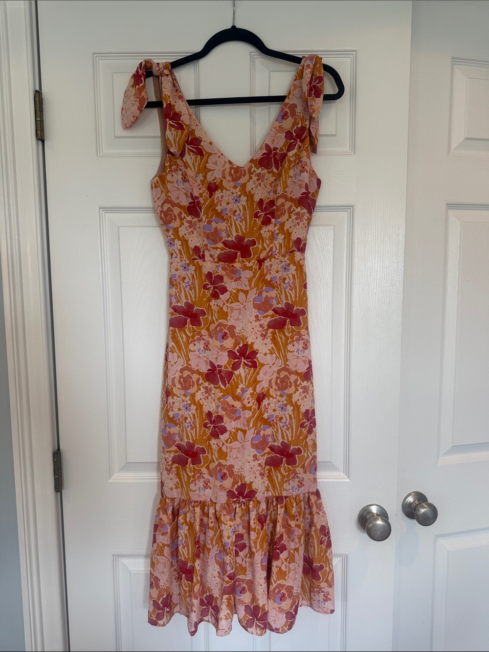 Vici Pink & Mustard Floral Tie-Shoulder Midi Dress